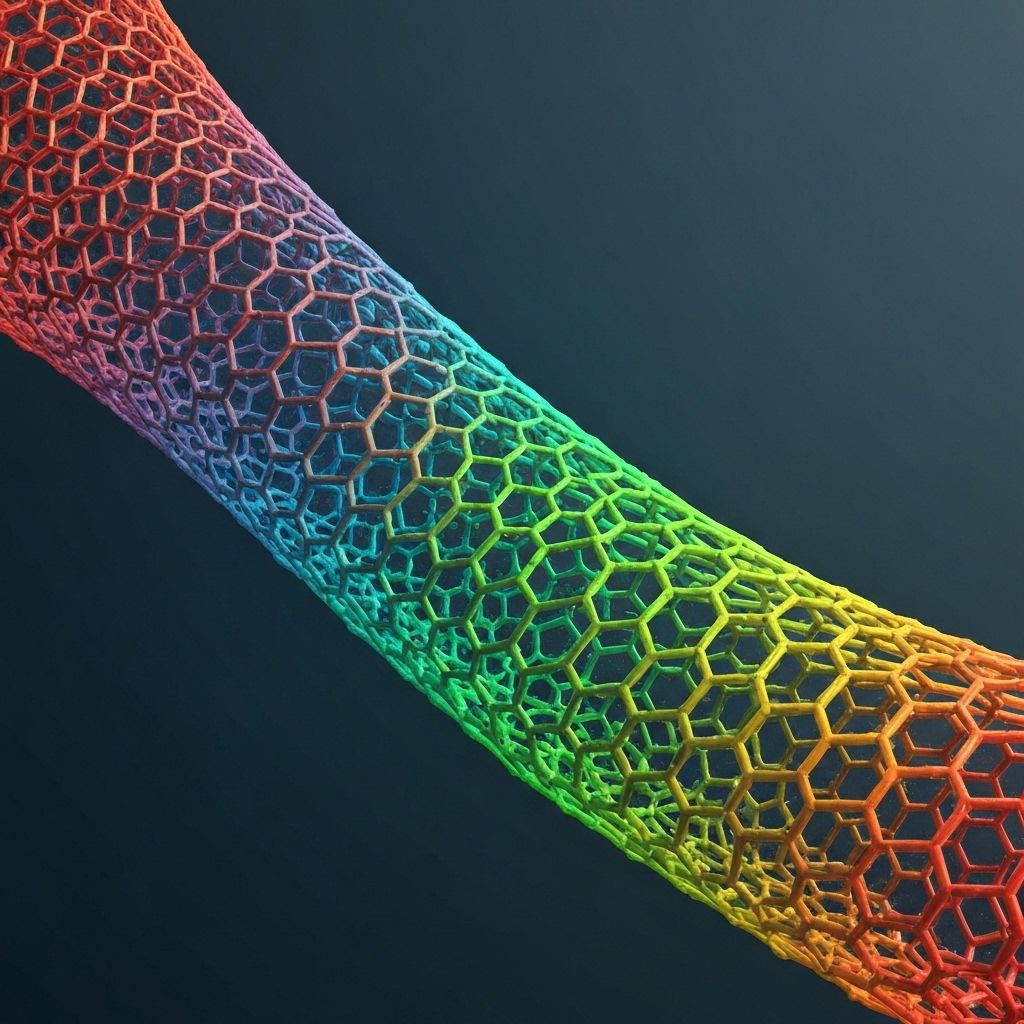 Microscopic visualization of graphene nanotube molecular structure showing hexagonal carbon lattice pattern